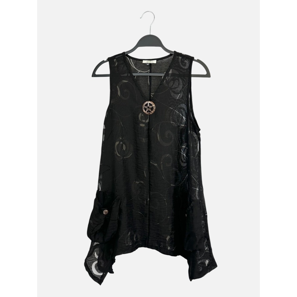 Lu Lu's Clothing Company Black Burnout Tunic Sleeveless Handkerchief Hem Small